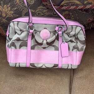 Coach Pink and Brown Satchel with Signature Monogram
